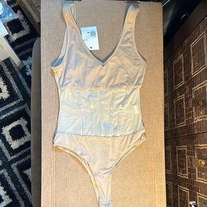 FOREVER 21 NWT Ribbed Sheer Clasp Bodysuit